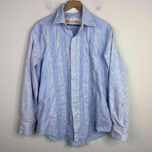 Robert Graham Shirt Men’s Large Light Blue Embroidered‎ Floral Long Sleeve Artsy